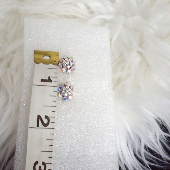 Womens Womens Iridescent Round cluster Silverstone Earrings vintage Jewelry - Picture 2 of 5